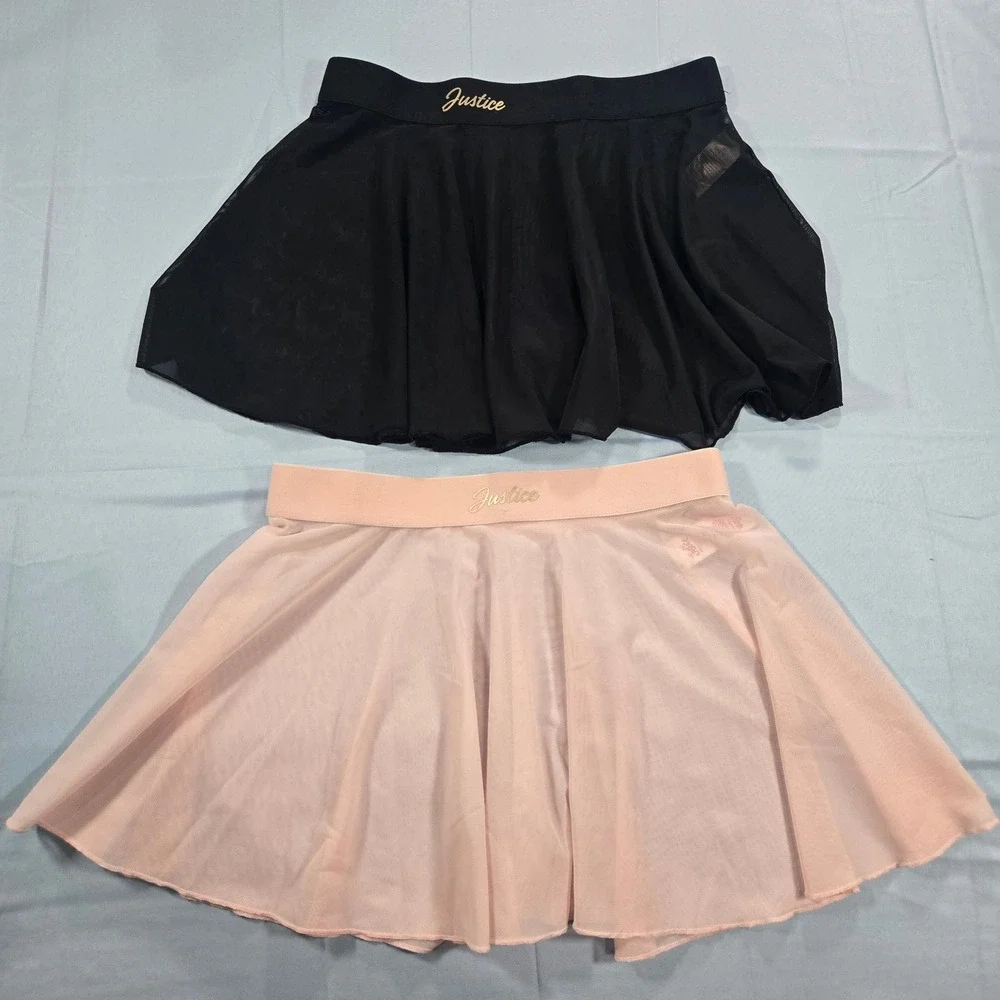 Justice Girls Dance Skirts Lot of 2 Black Pink Mesh Ballet Skirt XL 16/18